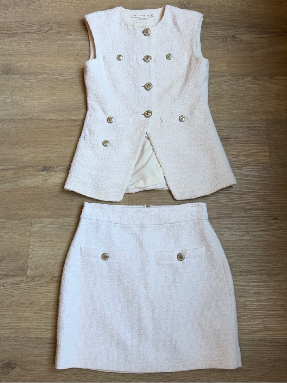 Veronica Beard Cream Tweed Two-Piece Skirt Set Tamara Vest 0